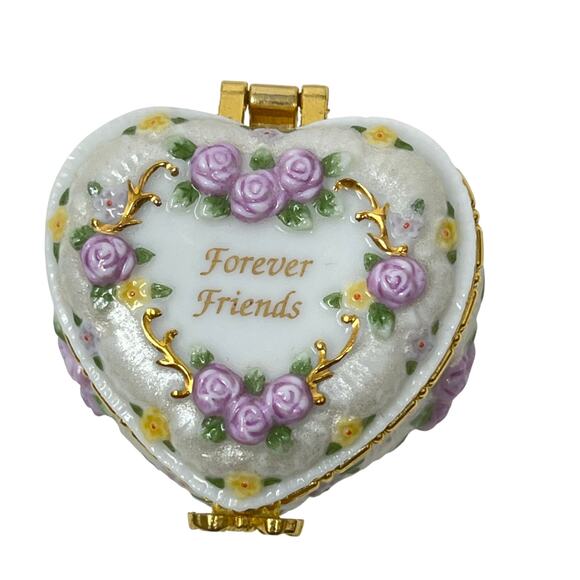 Westland #4073 FOREVER FRIENDS Heart Shaped Hinged Ceramic Trinket Box 1999 NWOT - Picture 7 of 9